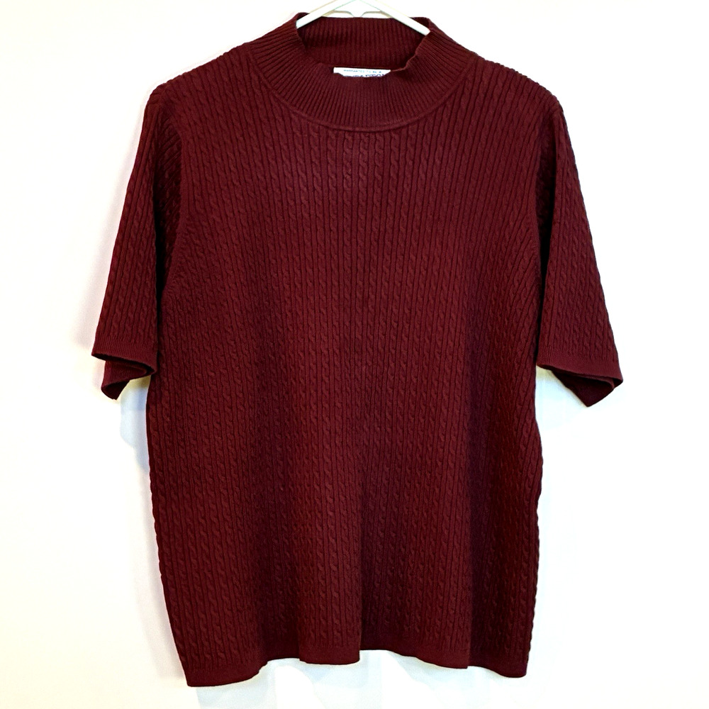 Pendleton Burgundy Short Sleeve Cable Knit Crew Neck Sweater Size 1X